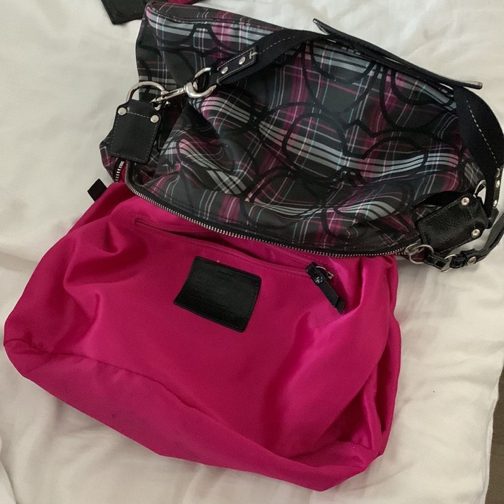Coach Purse & Matching Wallet: Pink, Black, Grey Plaids with Hints of Glitter - Picture 6 of 16